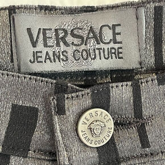 VERSACE Grecian print black and silver designer Pants. 29 - Picture 8 of 11